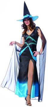 View Item Adult Ladies UK 8-10 Halloween Fabulous Witch Blue Fancy Dress Witches Costume